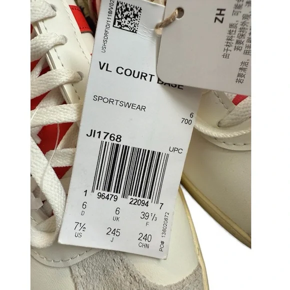 NWT! ADIDAS VL COURT BASE TENNIS SHOES Size 7.5 Cloud White / Coral/Red - Picture 6 of 6